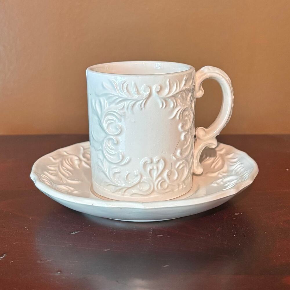 Vintage Napcoware White Provincial Demitasse Cup & Saucer Set w/ Foil Label 8817